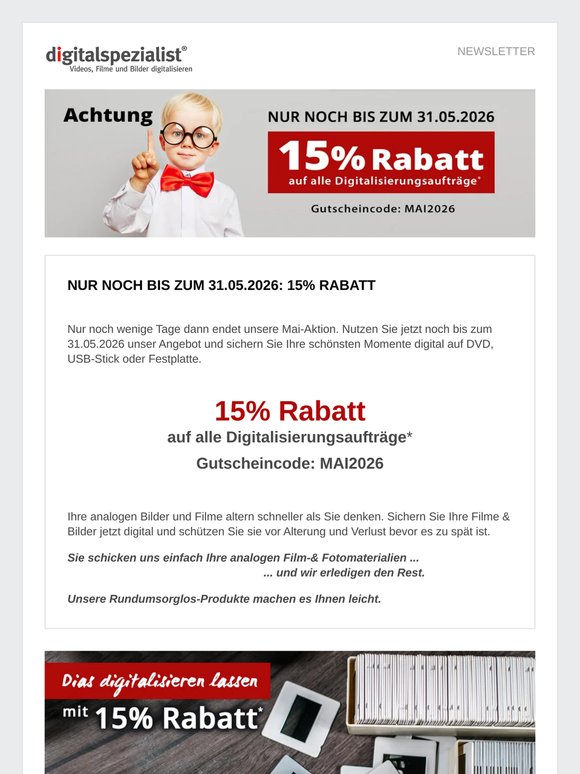 ENDSPURT - nur noch bis zum 31.05.2026: 15% Rabatt