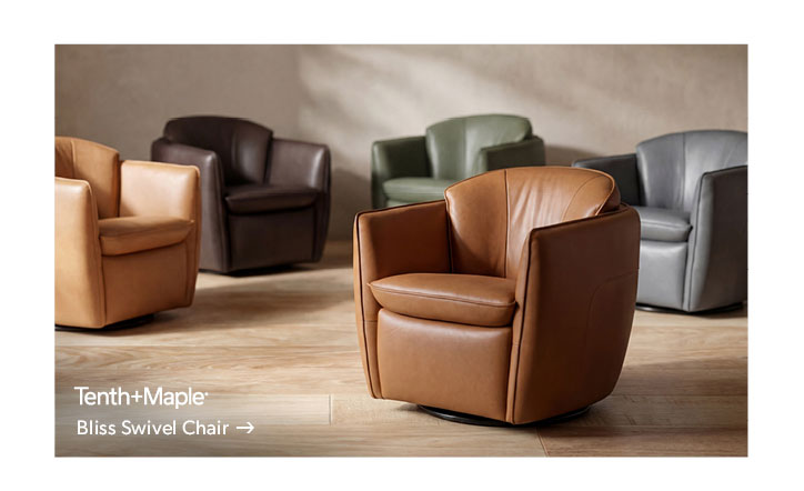 Featured Tenth and Maple Bliss Swivel Chair. Click to shop.