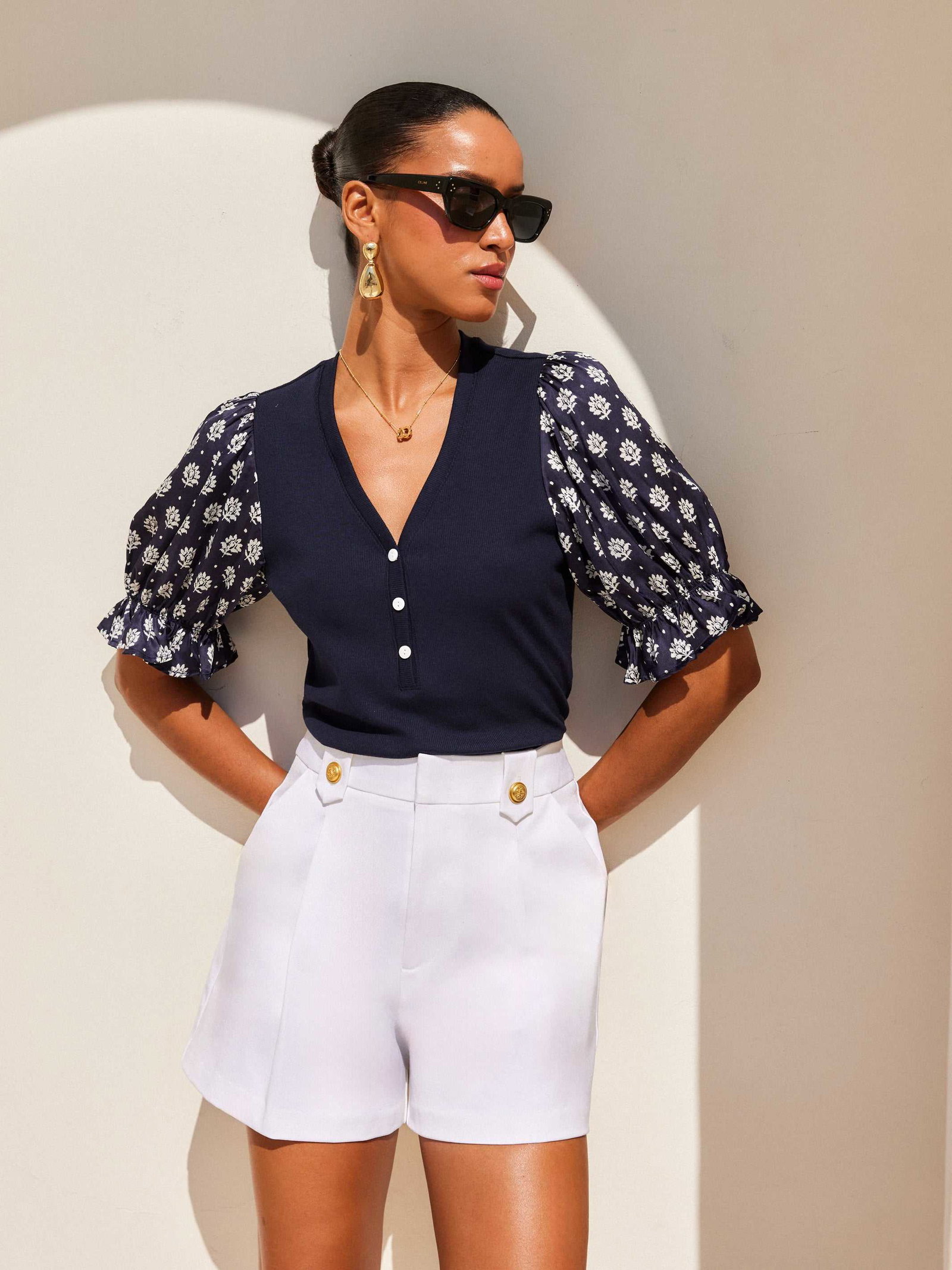 Image of Tamra Contrast Puff Sleeve Top