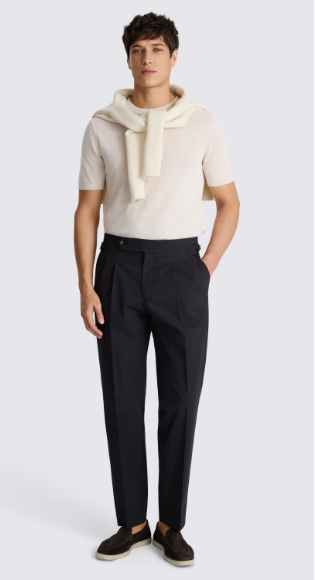 Black Cotton Pleated Trousers