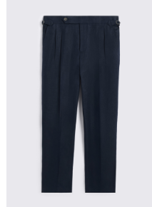 Navy Cotton Pleated Trousers