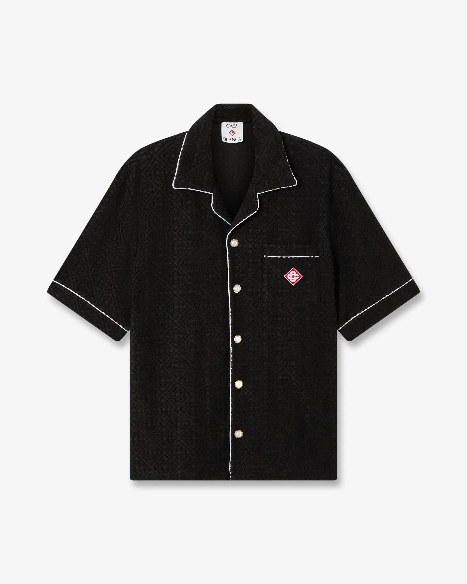Image of Black Towelling Monogram Short Sleeve Shirt