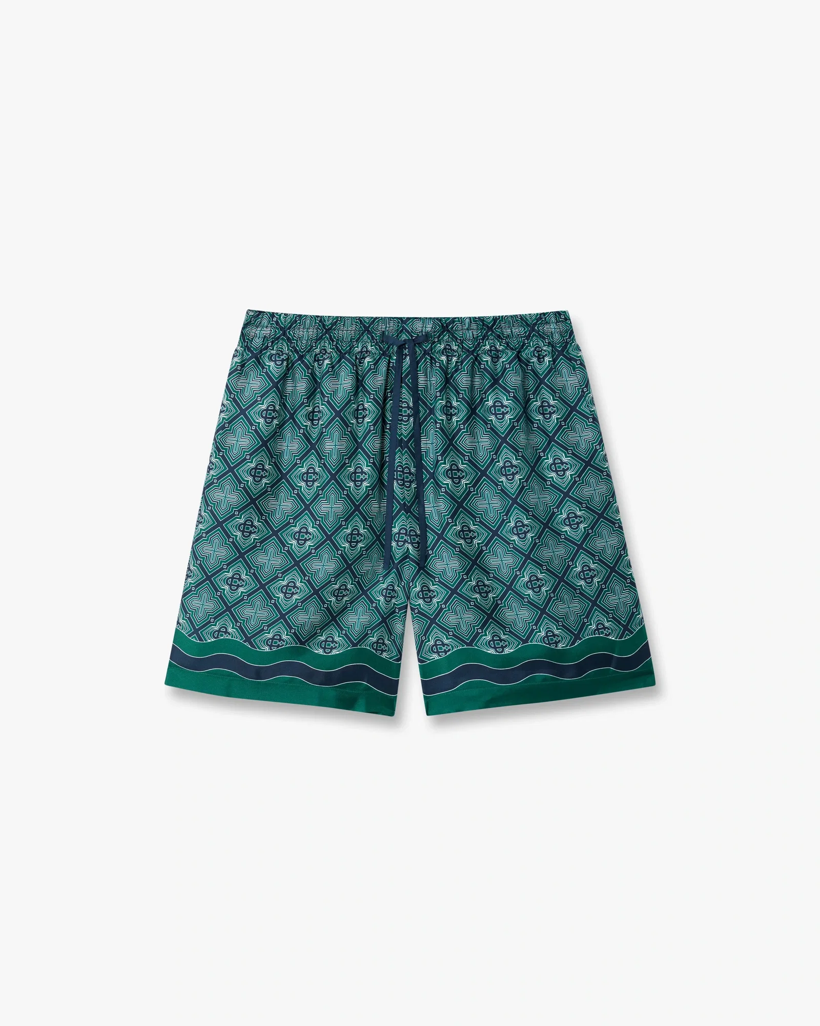 Image of Dark Green Radiating Monogram Silk Shorts