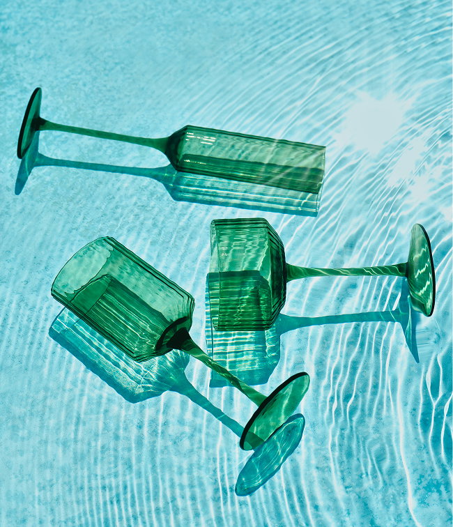 Glassware submerged in water
