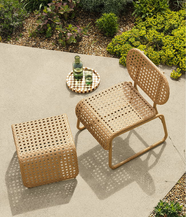 Rattan chair and footstool
