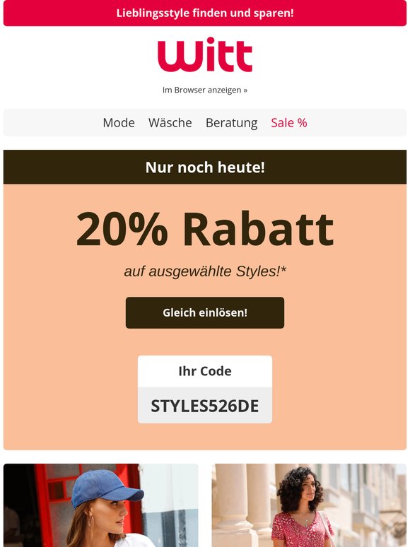 ⏳ 🚨 Letzter Tag für -20% auf Lieblingsstyles!
