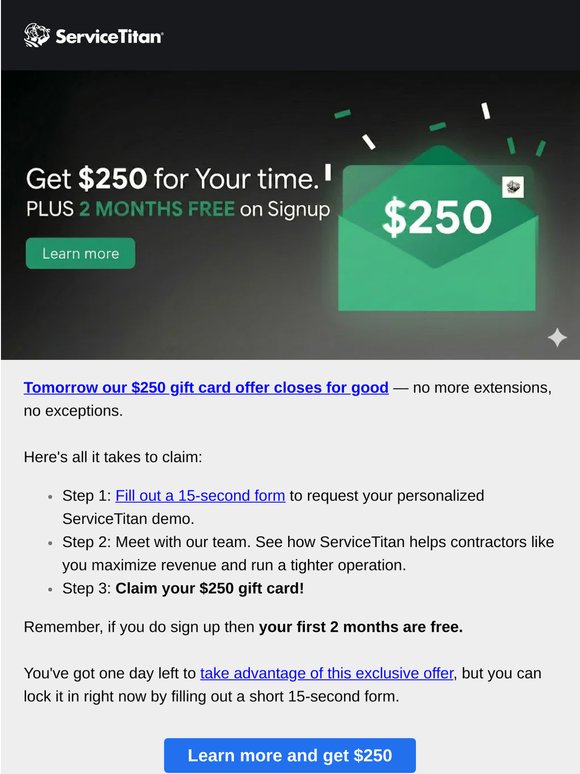 ENDING FRIDAY: $250 gift card + 2 months on us!