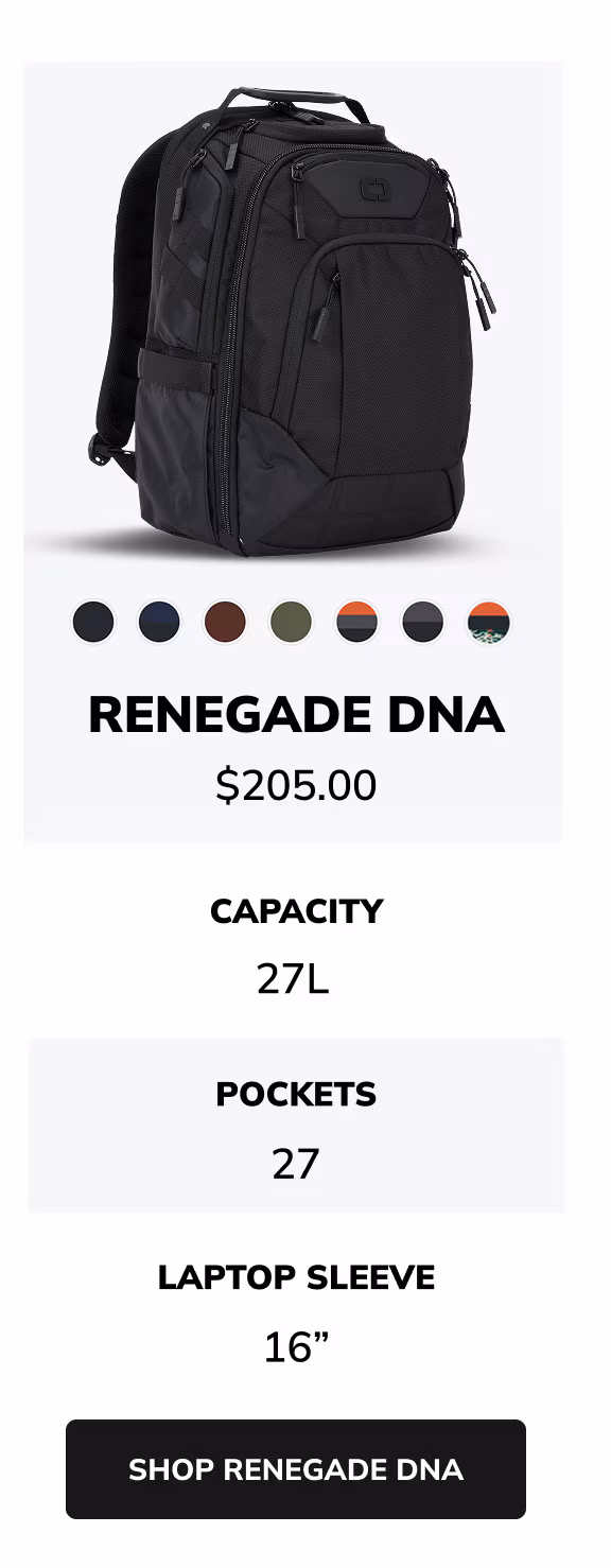 renegade DNA backpack comparison chart details