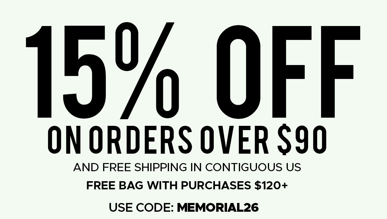15% off orders $90+. Free shipping in the US.