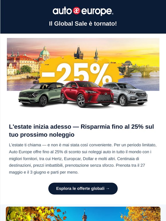 Il Saldi Globale è arrivato | Fino al 25% di sconto sui noleggi