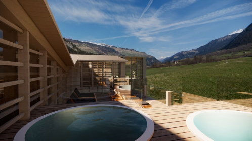 Hotel Außenwhirlpool mit Blick ins Grüne