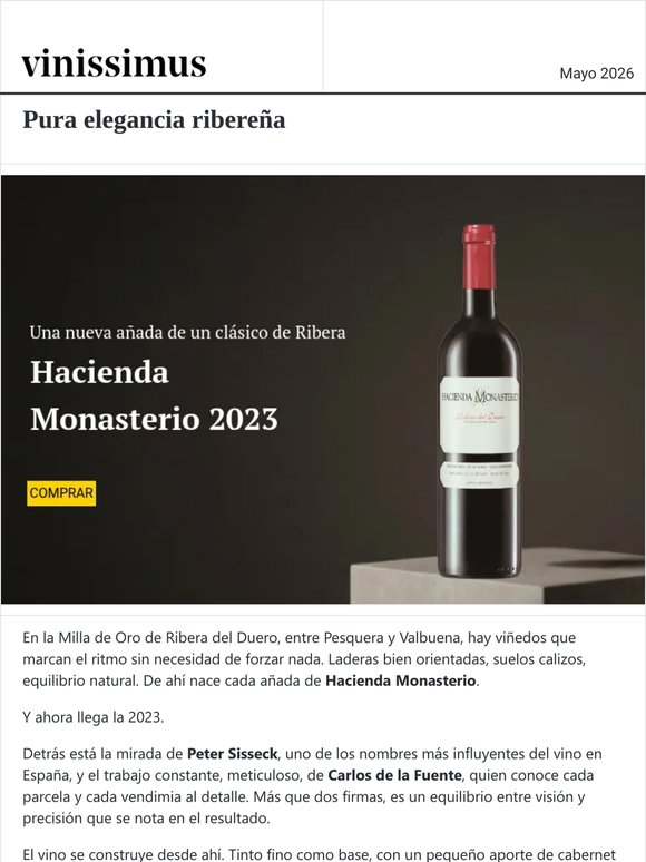 Llega Hacienda Monasterio 2023, un referente firmado por Peter Sisseck