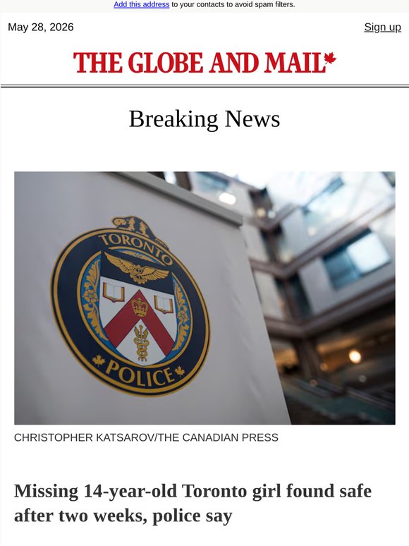 Breaking News: Missing 14-year-old Toronto girl found safe after two weeks, police say