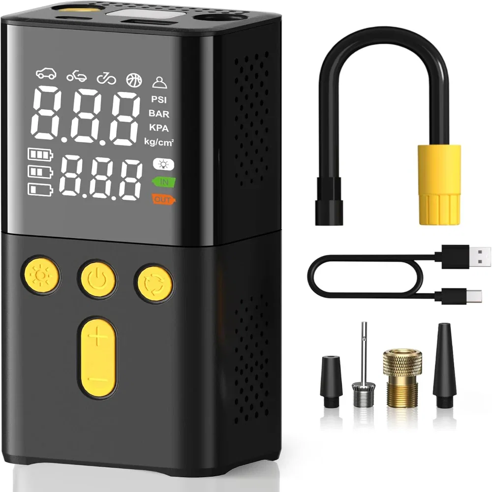 Portable Tire Inflator Air Compressor with Digital Gauge LED Light - Auto Shutoff Pump