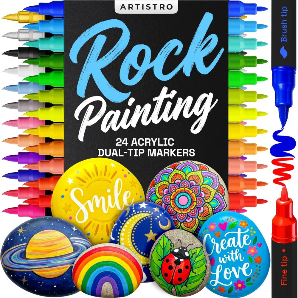 24 Color Acrylic Paint Marker Set for Rock Painting, Ceramic Mugs, and Crafts