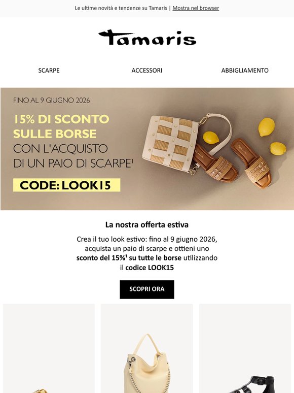 La nostra offerta estiva 🌞 15% di sconto su tutte le borse con l'acquisto di un paio di scarpe!