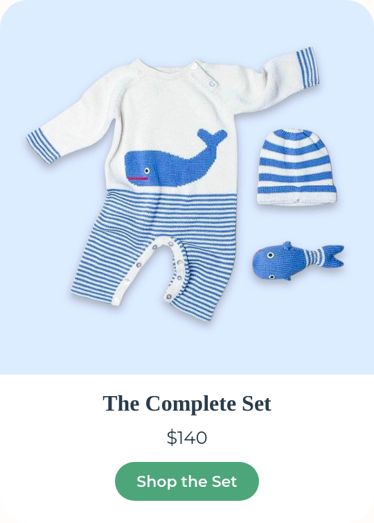 Whale Romper, Hat & Rattle Set gift set