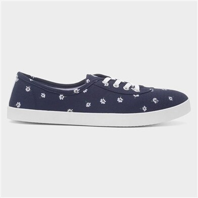Lilley Womens Navy Daisy Print Slip On Canvas Shoe