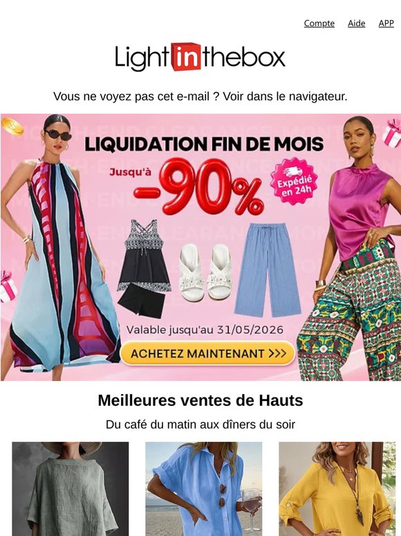 Vente de fin de mois : Robes et hauts à partir de 3,99 $