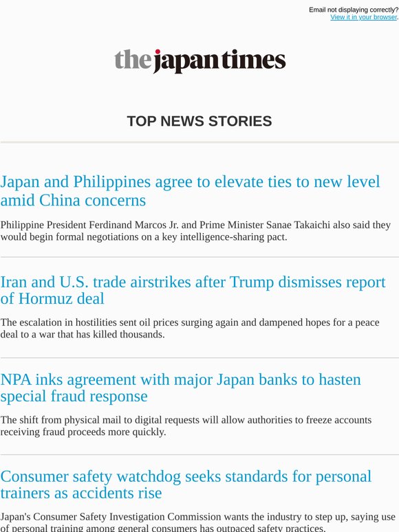 Today's top news: Japan and Philippines agree to elevate ties to new level amid China concerns