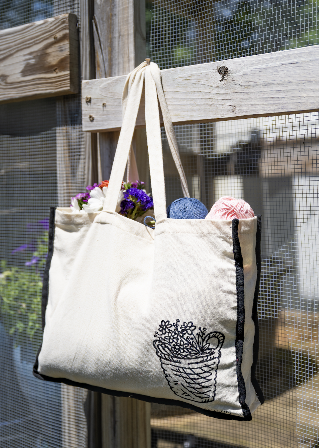 canvas tote bag with flowers