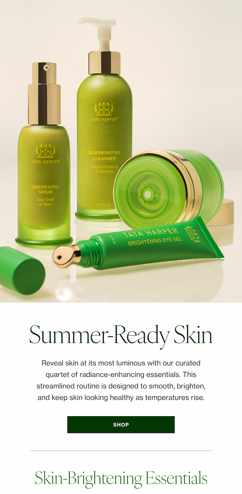 Reveal skin at its most luminous with our curated quartet of radiance-enhancing essentials. This streamlined routine is designed to smooth, brighten, and keep skin looking healthy as temperatures rise.  