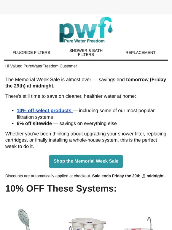 Final Hours: 10% OFF Fluoride & Shower Filter-Sale Ending⏰
