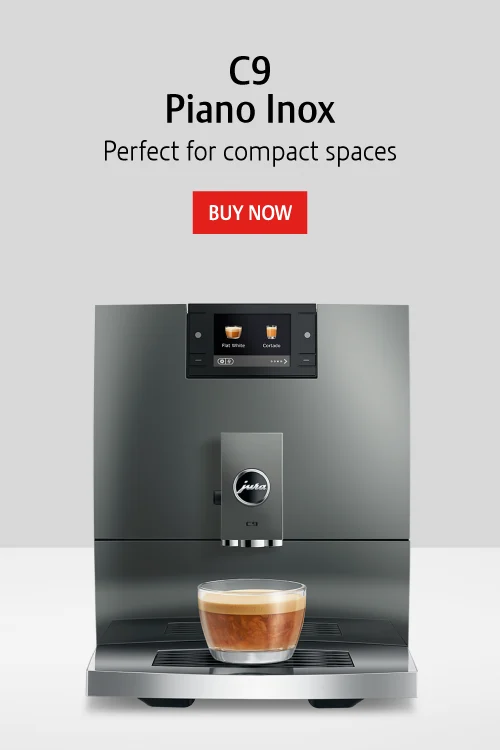 JURA C9 Fully Automatic Coffee Machine with two espresso glasses on Cup Platform