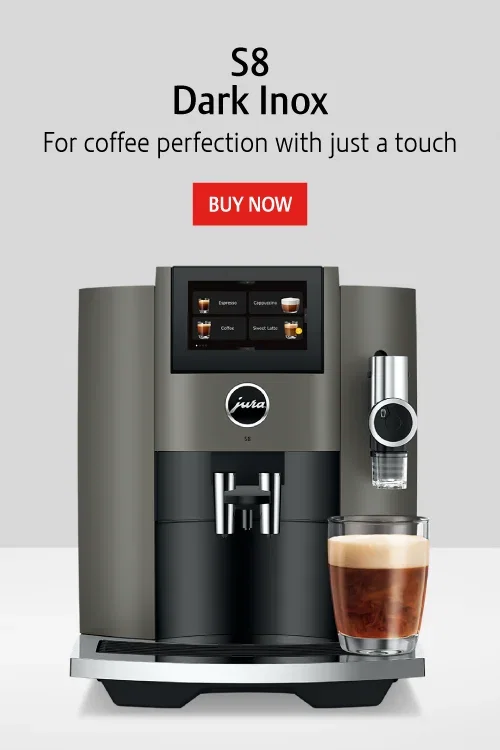 JURA J8 twinFully Automatic Coffee Machine with Coffee on Cup Platform