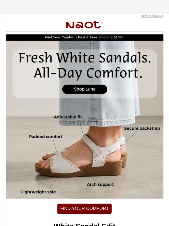 Fresh White Sandals. All-Day Comfort.