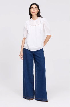 Jolin White Lace Cotton Puff Sleeve Top
