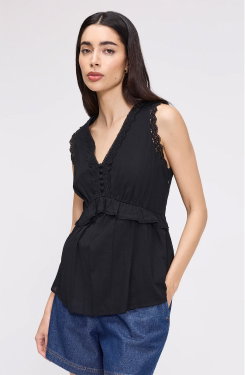 Cyma Black Lace Cotton Sleeveless Top