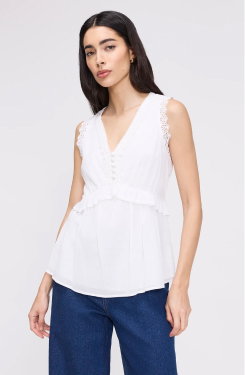 Cyma White Lace Cotton Sleeveless Top