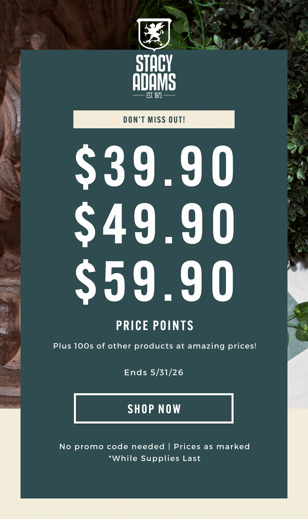 Don't miss out! $39.90, $49.90, and $59.90 price points + No promo code needed.