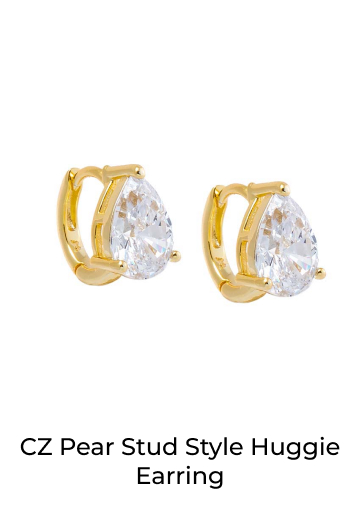 CZ Pear Stud Style Huggie Earring