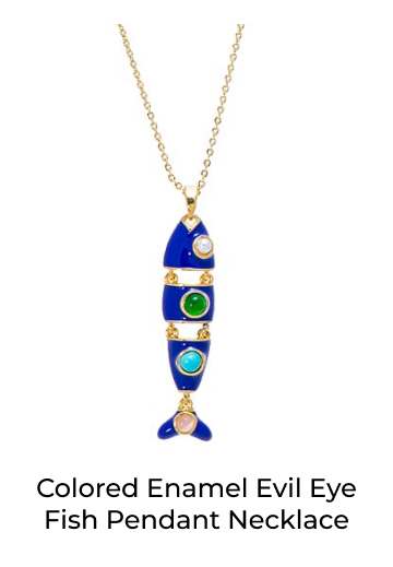 Colored Enamel Evil Eye Fish Pendant Necklace