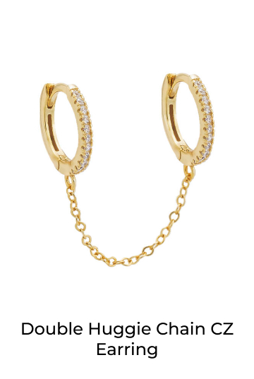 Double Huggie Chain CZ Earring