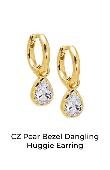 CZ Pear Bezel Dangling Huggie Earring