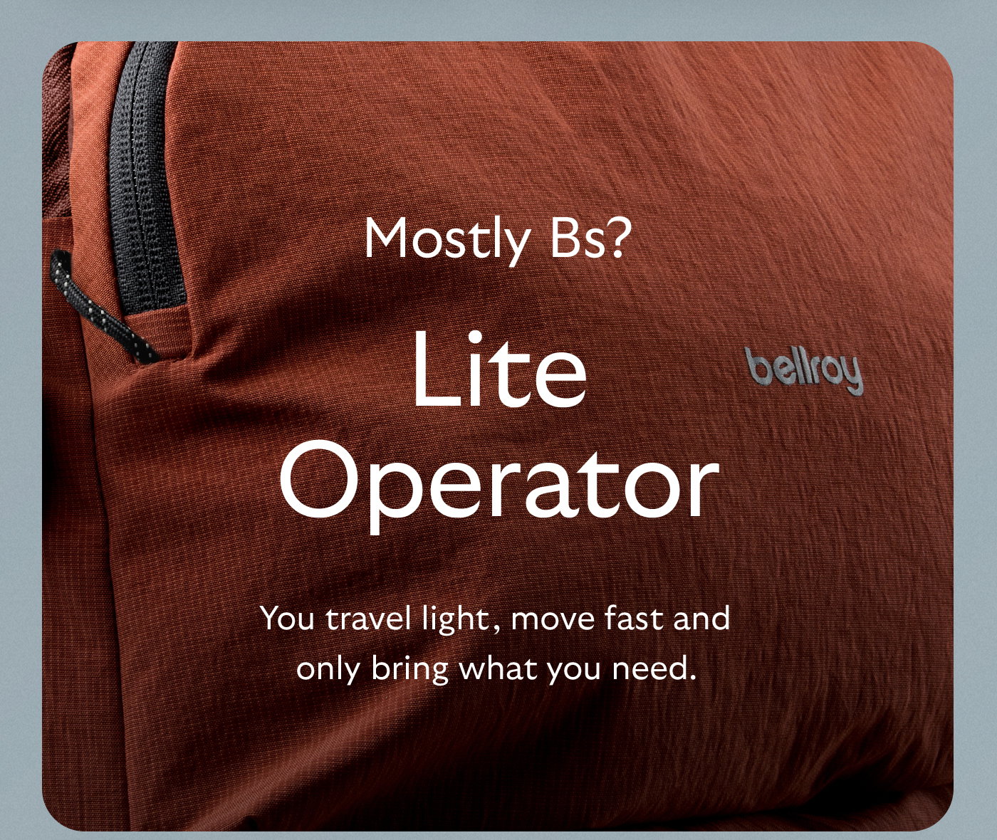 [Header] On-the-go + Off-the-clock. Sorted. [Blurb] Equally at home in the rush and the unwind, this streamlined combo is organized for movement. [CTA] TRANSIT CARRY SET
