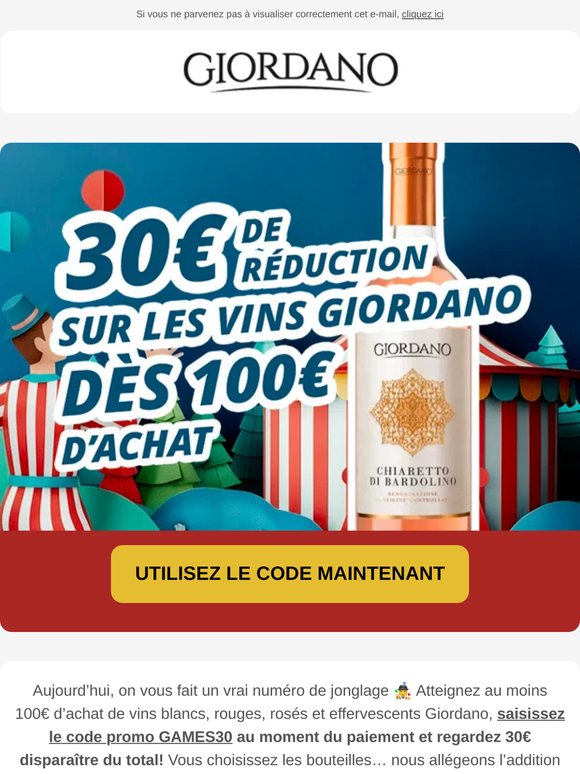 30€ de réduction dès 100€ de vins Giordano 🤹 Un vrai numéro de jonglage!