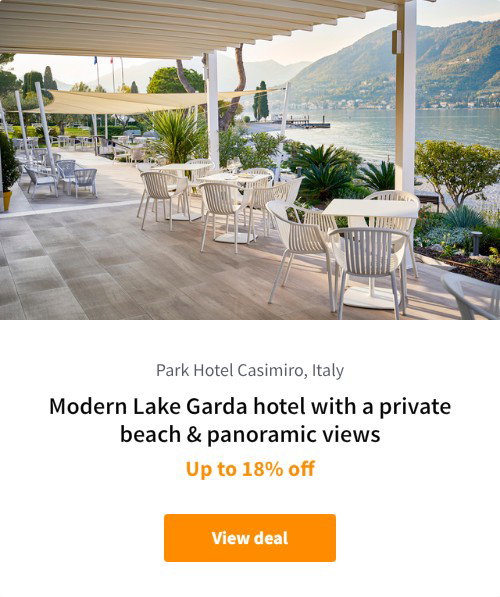 Modern Lake Garda hotel with a private beach &amp; panoramic views
