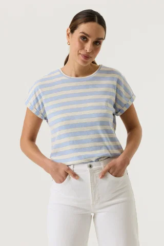 T SHIRT MET STREPEN EN GLITTERS Q260016 5437-Cornflower
