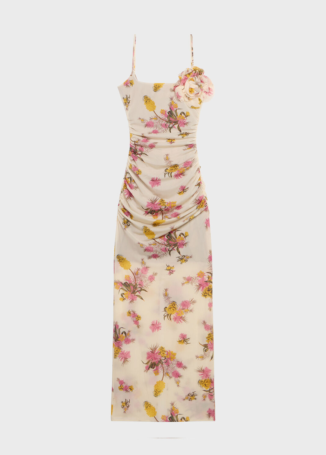 Long georgette dress with floral print