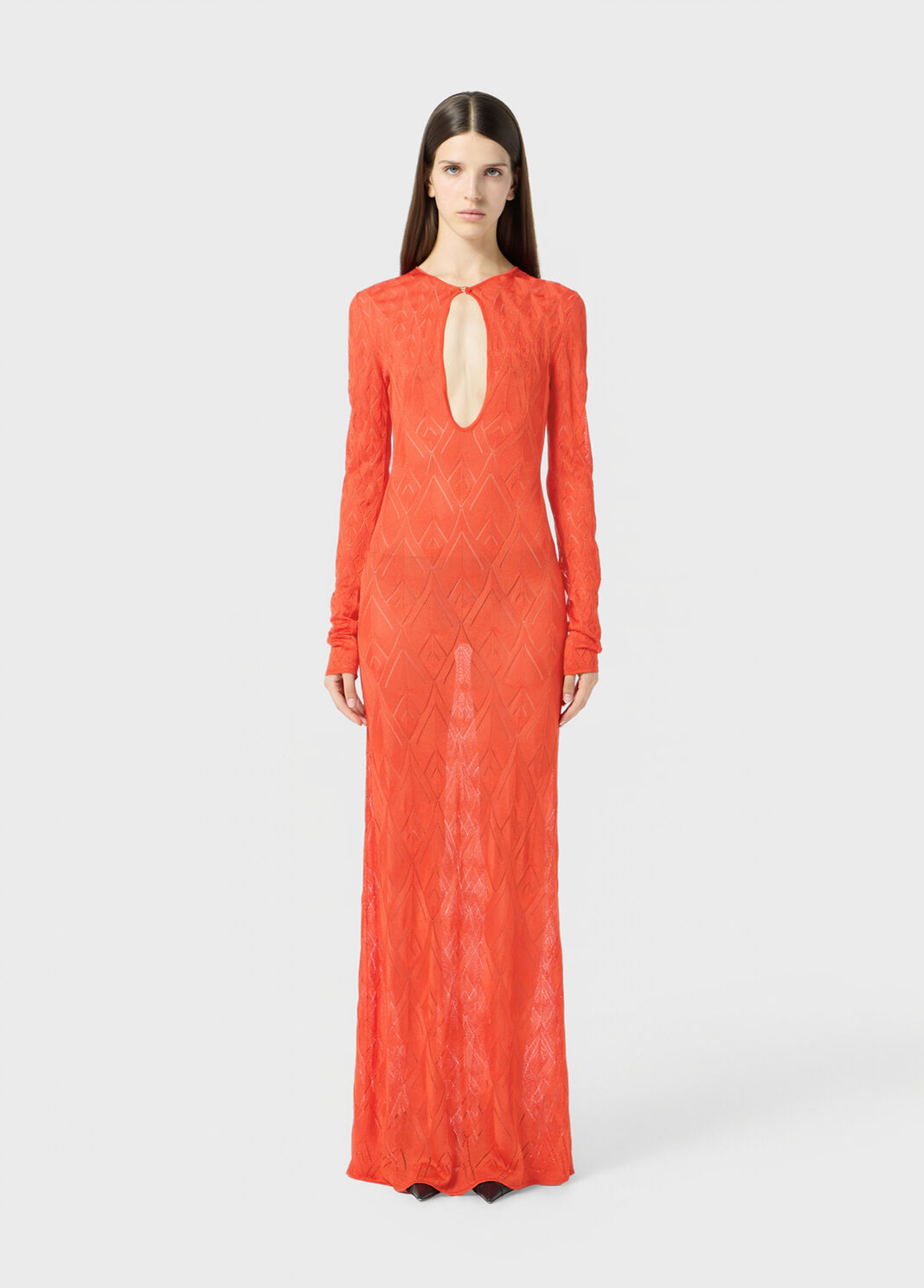 Long viscose dress with geometric openwork