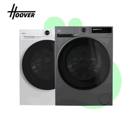 Grey and white Hoover washing machines