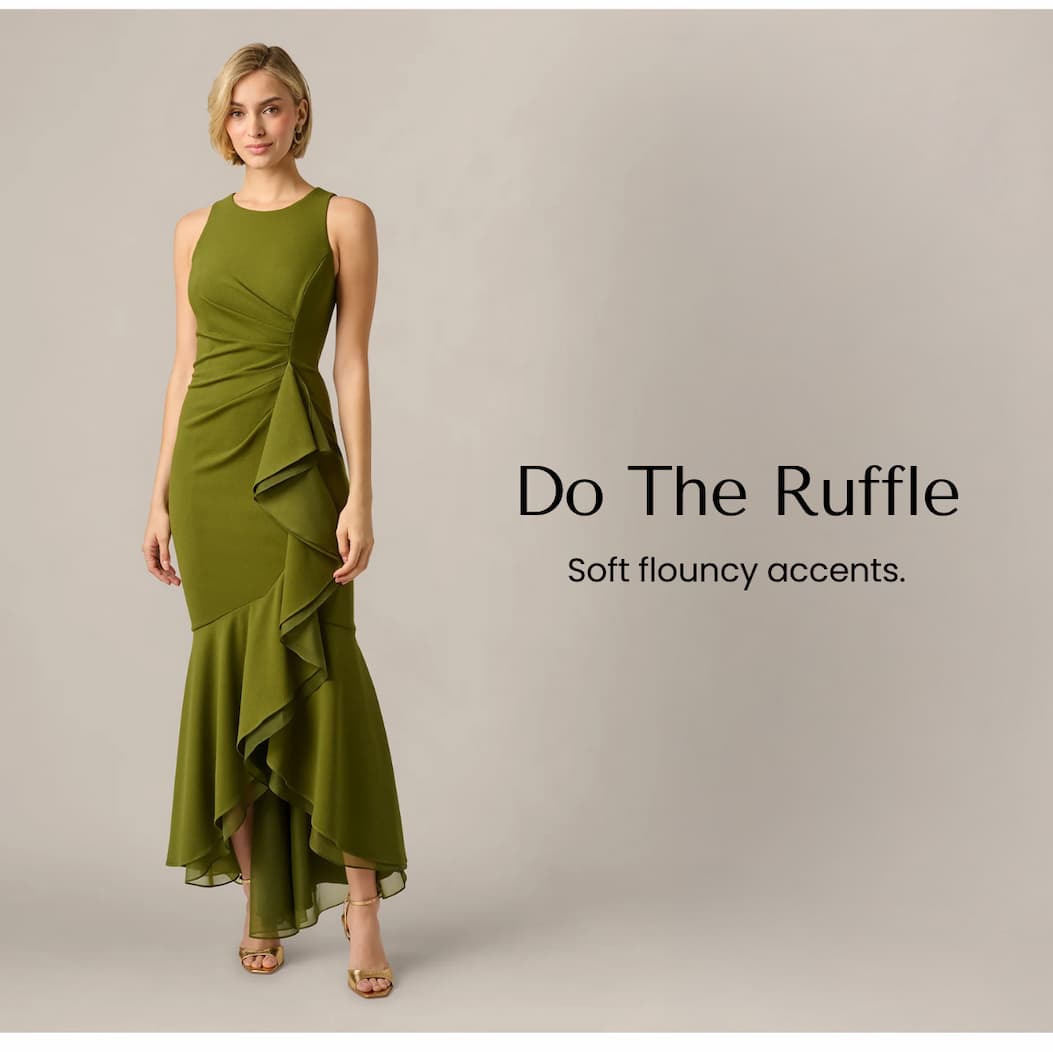 High Low Crepe Halter Gown With Organza Draping In Jungle Olive