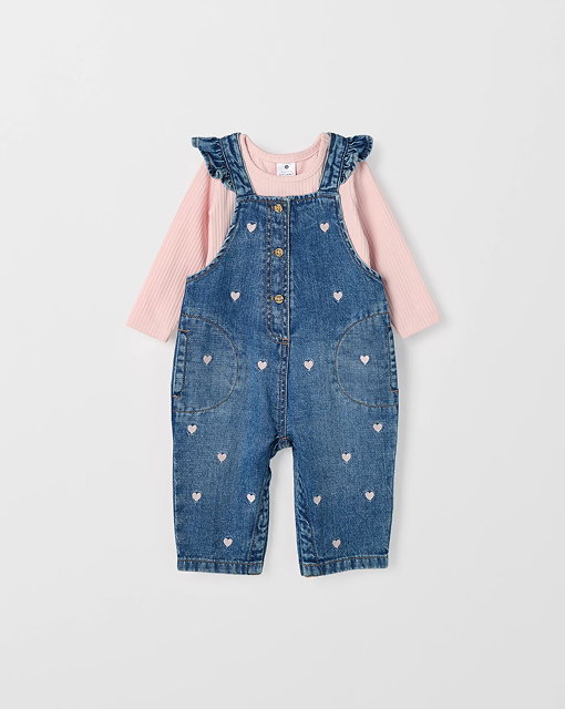 Baby embroidered denim dungaree set
