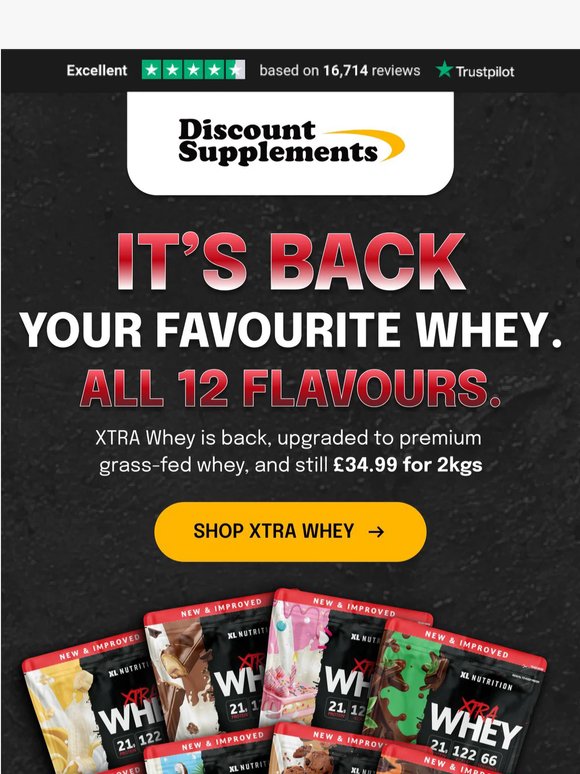 your favourite XL whey is back in stock