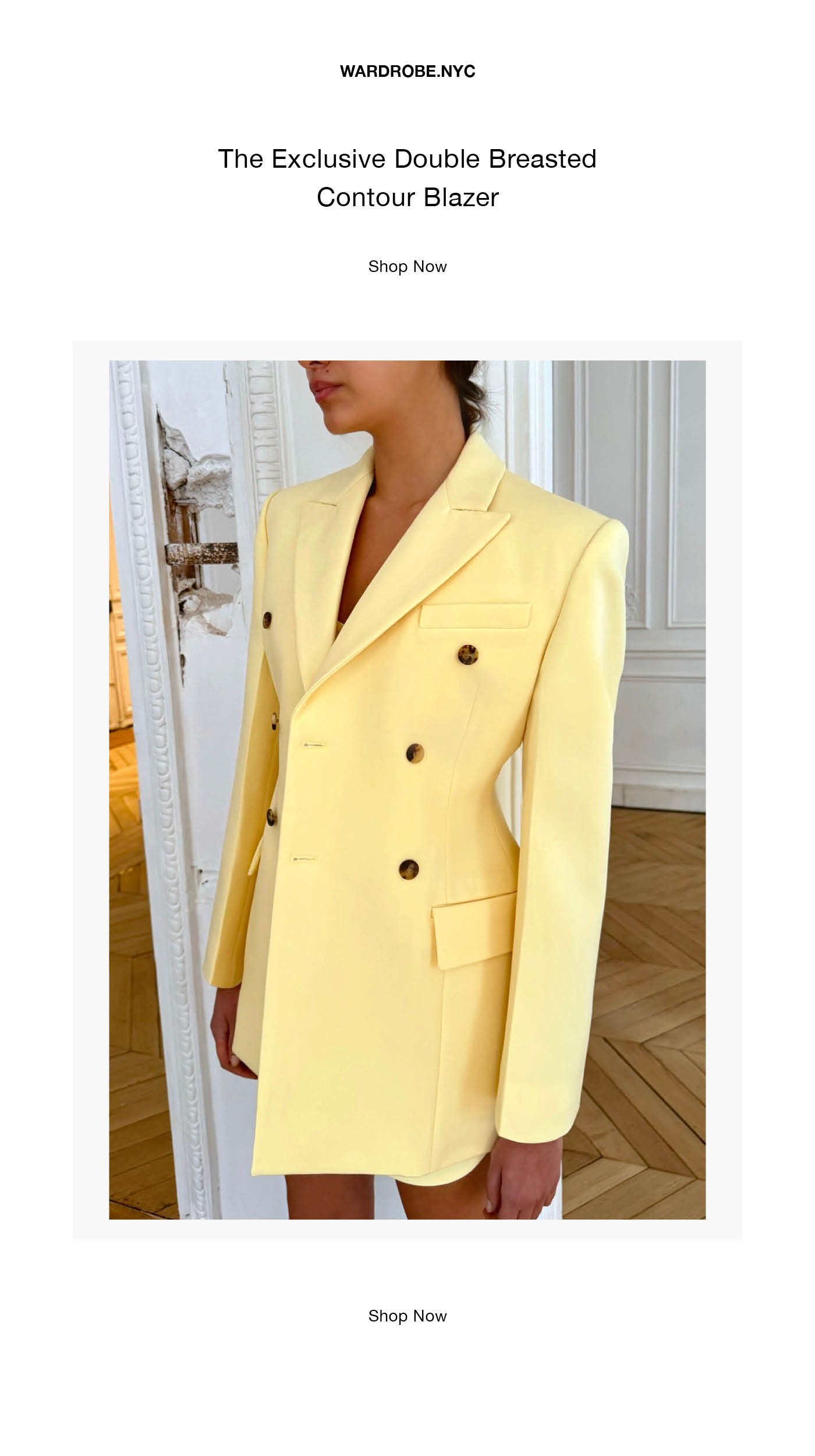 The Double Breasted Contour Blazer in Lemon - limited quantities only available at www.wardrobe.nyc. 