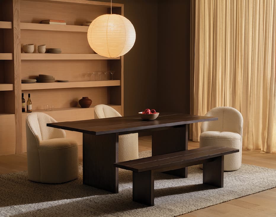 An image of a solid wood table and chairs